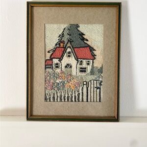 Vintage Yarn Tapestry Cottage Art